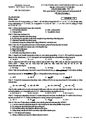 Đề thi thử THPT Quốc gia môn Vật lý lần 2 năm 2019 - Mã đề 125 - Trường THPT Phạm Văn Đồng